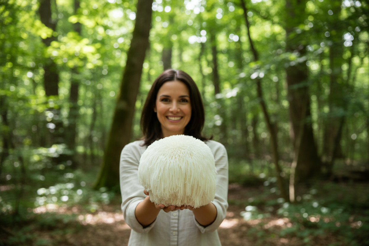make the mushroom smaller and change the background to nature